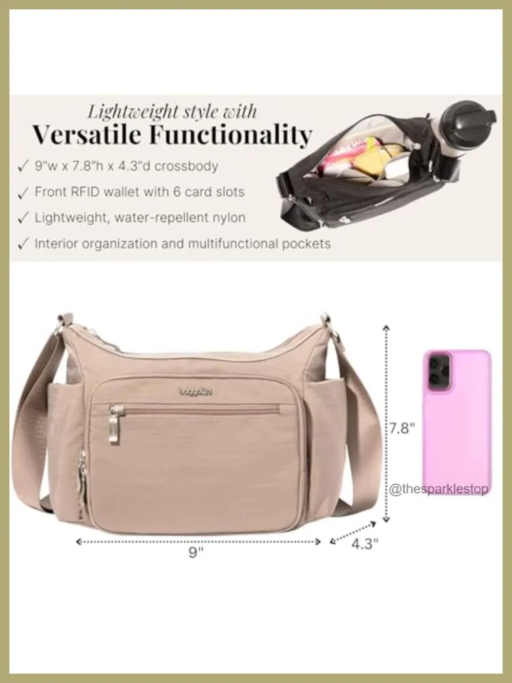 Baggallini Crosstown Hobo Crossbody Nylon RFID Purse Travel Bag